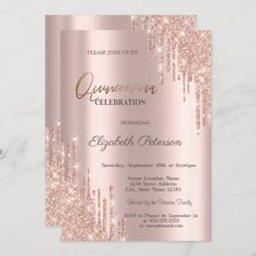 pink and gold glitter sweet sixteen celebration card