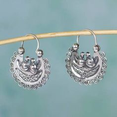 Artisan Crafted Silver Mazahua Style Sterling Hoop Earrings - Mazahua Lovebirds | NOVICA Round Cut Diamond Earrings, Silver Rings With Stones, Retro Bohemian, Fine Silver Jewelry, Bohemian Festival, Sterling Silver Hoop Earrings, Fashion Jewelry Earrings, Sterling Silver Hoops, Floral Earrings