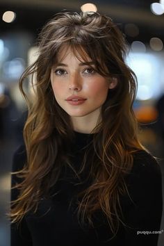 Wispy Bangs For Long Hair: Styling Tips for Gorgeous Tresses - Puqqu Haircuts For Long Hair With Bangs And Layers, Long Brown Hair Wispy Bangs, Wispy Bangs On Long Face, Bangs Black Hair Long, Long Hair With Bottleneck Bangs, Fairy Kissed Hair, Full Bangs Medium Hair, Super Wispy Curtain Bangs, Long Hair Wispy Curtain Bangs