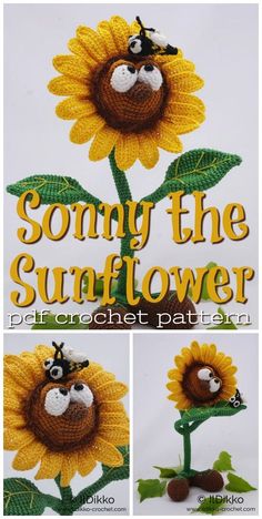 a crocheted sunflower is shown with the words, sorry the sunflower