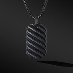 Black titanium • Tag, 27 x 15.7mm • Please note: tag only; chain sold separately David Yurman Mens, Man And Dog, Mens Pendant, Dog Tag, David Yurman, Signature Design, Box Chain, Accessories Unique, Helix