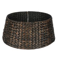 a brown and black basket on a white background