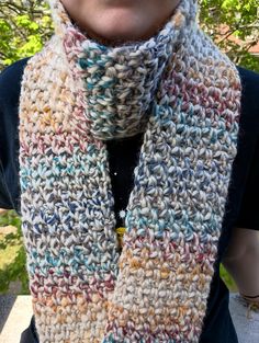 This comfy scarf is perfect for the fall and winter. Made with Wool Ease yarn and machine washable. Warm Multicolor One-size Scarves, Multicolor Scarves For Cold Weather In Fall, Cozy Multicolor Scarves For Cold Weather, Warm Multicolor Scarves For Fall, Warm Multicolor Casual Scarves, Warm Casual Multicolor Scarves, Casual Warm Multicolor Scarves, Casual Multicolor One Size Infinity Scarf, Casual Multicolor One-size Infinity Scarf