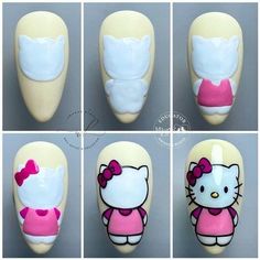 Character Art On Nails, Nail Art Character Step By Step Designs, Drawing Nails Ideas, Cartoon Art Nail Art, Nail Cartoon Design, Summer Diy Nails, Cartoons Nails Art, Character Nail Art Disney, Nail Art Drawing Designs