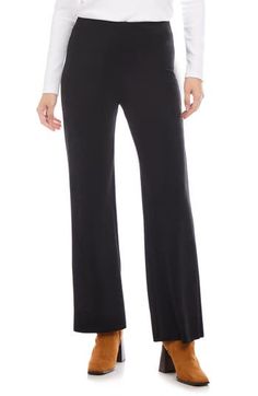 These high-waist pants with a wide-leg silhouette offer the rich and velvety feel of suede in a supercomfy stretch knit. 29" inseam; 21" leg opening; 10 1/2" front rise; 14 1/2" back rise (size MP) Pull-on style 92% polyester, 8% spandex Hand wash, line dry Made in the USA of imported fabric Velvet Wide Leg Pants For Work, Velvet Wide Leg Bottoms For Night Out, Full-length Velvet Bottoms For Night Out, Full Length Velvet Bottoms For Night Out, Fall Velvet Wide Leg Straight Pants, Velvet Bottoms For Fall Loungewear, Fall Velvet Bottoms For Loungewear, Fall Velvet Loungewear Bottoms, Elegant Wide Leg Velvet Bottoms