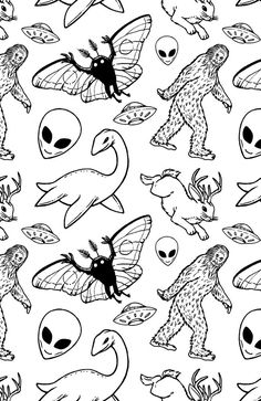 an image of aliens and birds in black and white coloring book pages for children's books