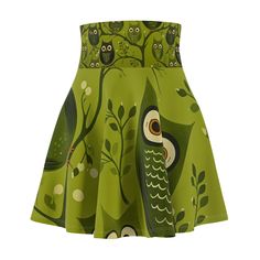 Step into a world of whimsical charm with our Owlcado Skirt. This unique piece features a delightful owl and avocado pattern, blending nature's cuteness with a fun, trendy design. Made from a luxurious blend of polyester and spandex, it ensures a comfortable fit while making a bold style statement. Perfect for casual outings or quirky events, this skirt keeps you fresh and vibrant, just like an avocado that never goes brown. Embrace the playful elegance of Owlcado and let your style soar. .: 95% Polyester 5% Spandex\n.: Versatile fit\n.: Printed on care label in black color\n.: White thread color\n.: Assembled in the USA from globally sourced parts Casual Green Printed Skirt, Green Fitted Printed Skirt, Fitted Green Printed Skirt, Green Butterfly Skirt, Go Browns, Novelty Print, Bold Fashion, Printed Skirts, Unique Pieces