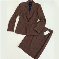 Brand New With Tags Very Elegant Piece Classic Brown Skirt Suit For Work, Winter Brown Fitted Skirt Suit, Elegant Fitted Brown Skirt Suit, Classic Brown Formal Skirt Suit, Tweed Skirt Suit, Jacket Suit, Tweed Skirt, Skirt Sets, Suit Set