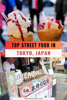 two different types of food are on display at an outdoor market in tokyo, japan