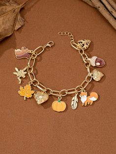 1 Pc Enameled Acron Squirrel Maple Leaf Pumpkin Multi Charms Bracelet , Fall Autumn Thanksgiving Holiday Bracelets Jewelry Gift For Women Multicolor Cute,Fashionable   Zinc Alloy     Women Fashion Jewelry, size features are:Bust: ,Length: ,Sleeve Length: Leaf Pumpkin, Holiday Bracelets, Autumn Thanksgiving, Gel Nail Polish Set, Charms Bracelet, Thanksgiving Holiday, Watches Women Fashion, Bracelets Jewelry, Holiday Jewelry