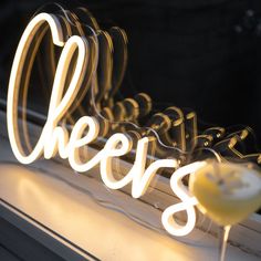 Give the gift of light with a credit towards a premium-quality custom LED Neon sign from Steveston Creative! Prosecco Cart, Cheers Sign, Cheer Signs, Champagne Wall, Neon Details, Bubbly Bar, Disco Glam, Event Bar, Custom Signage