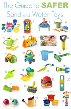 the guide to safer sand and water toys for toddlers is shown in this image