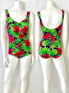 Vintage 90's Green, Floral One Piece Swimsuit by Gabar (Size 8) by Freshandswanky on Etsy Fitted Tropical Print Bodysuit For Pool, Fitted Sleeveless Tropical Swimwear, Green Stretch Bodysuit For Poolside, Green Fitted Bodysuit For Swimming, Green Sleeveless Lined Tankini, Green Fitted One-piece Bodysuit, Fitted Green One-piece Bodysuit, Green One-piece Tropical Tankini, Tropical One-piece Fitted Swimwear