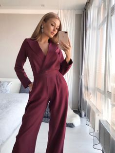 Fabric: Crepe Cotton 65%, Polyester 35% Notched lapels Long sleeves Wide-leg Pants length (inseam): 95cm/ 37.5in Lapel Top, Bridal Jumpsuit, Wedding Jumpsuit, Style Upgrade, White Jumpsuit, Wide Leg Jumpsuit, Black Jumpsuit, Jumpsuits For Women, Party Wear