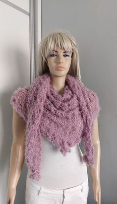 "You will like to take this shawl on your shoulders. It is hand knitted with fun and joy. It has lacy textures and it is light and soft.  You will like its simple but beautiful crochet flowers. You may want to have it as your wedding shawl. You may use it with your denims and skirts too. It also looks great with dresses. It is very soft and light that you may use it as a scarf around your neck and you may wrap it around your head.  I make the shawl with an acrylic and polyamide blend yarn. Appro Bridal Scarf, Lacy Shawl, Wedding Shawls, Knitted Wrap, Crochet Simple, Wedding Shawl, Wedding Wraps, Knit Wrap, 3d Flowers