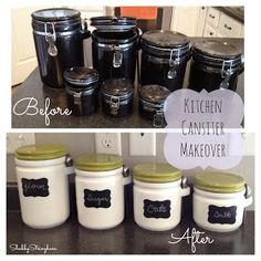 kitchen canister makeover with chalkboard labels