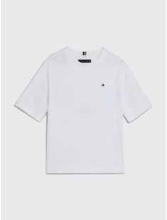 Tommy Hilfiger boys' and girls' T-shirt.  Material: 50% Transitional Cotton ,  In-conversion, 50% Better Cotton Initiative. Classic Tommy Hilfiger T-shirt For Summer, Classic Tommy Hilfiger Summer T-shirt, Tommy Hilfiger Graphic Tee For Streetwear, White Tommy Hilfiger Tops For Streetwear, Tommy Hilfiger Classic Summer T-shirt, Polo Tees, Baby Sale, Kids Sale, Tommy Jeans