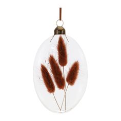 an ornament with three brown feathers in it