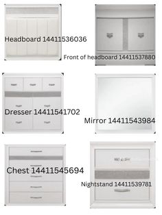 four different types of drawers and cabinets with numbers on the front, side, and back