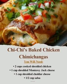 Monterey Jack Cheese Recipes, Baked Chicken Chimichangas, Chicken Chimichanga, Tasteful Recipes, Chicken Chimichangas, 2024 Meals, Chimichanga Recipe, Chi Chi's, Grandma Cooking