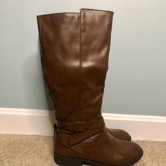 Brown Riding Boots. Never Worn. Few Scuffs On Inside Toes. Grey Combat Boots, Coach Tennis Shoes, Ankle Combat Boots, Riding Boots Fashion, Brown Riding Boots, Lug Sole Boots, Black Knee High Boots, Tall Riding Boots, Wide Calf Boots