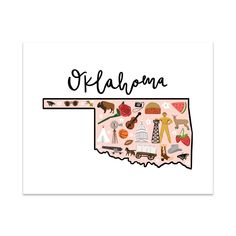 the state of oklahoma with many different things on it