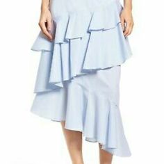 Chelsea28 Tiered Ruffle Midi Skirt Blue White Stripe M. New Without Tags. Tiers Of Asymmetrically Draped Ruffles Turn Up The Volume On A Feminine Midi Skirt Designed To Sit High On Your Waistline. 29" To Shortest Point; 35" To Longest Point Hidden Side-Zip Closure Lined 47% Cotton, 26% Nylon, 23% Polyester, 4% Elastane Machine Wash, Line Dry Imported Ruffle Midi Skirt, Turn Up The Volume, Skirt Trends, High Waisted Pencil Skirt, Zara Skirts, Summer Skirts, Skirt Design, Turn Up, Ruffle Skirt