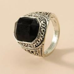 Black Gemstone Silver Statement Ring Zinc Alloy Diameter .7" Nwt, New With Tags Smoke Free Home Offers Welcome Ships Same/Next Day Gemstone Decor, Vintage Art Deco Rings, Costume Rings, Classic Wedding Rings, Jewelry Black, Statement Ring Silver, Blue Rings, Boutique Jewelry, Black Rings