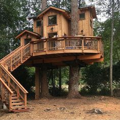 a tree house built into the side of a large tree