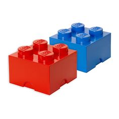 two red and blue lego blocks sitting next to each other