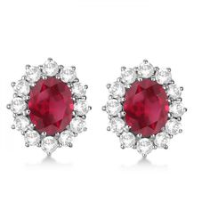 Oval Ruby and Diamond Earrings 14k White Gold (7.10ctw) Ruby And Diamond Earrings, Halo Jewelry, Halo Earrings, Ruby Earrings, Ruby Diamond, Online Jewelry Store, Elegant Earrings, Heart Ring, Diamond Earrings