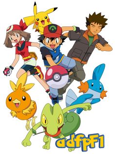 the pokemon characters are all in different poses