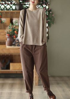 Coffee Slim Cotton Harem Pants Elastic Waist Solid FallFabric: Cotton BlendedSize & Fit: This garment fits true to size.Length: Size 2XL measures 35.1"from waist to hem.Waist:Fitted - elastic waist allows stretch Hip: Loosely Fitted. room for hips. Hand Wash Cold. Baggy Brown Pants For Fall, Relaxed Fit Brown Bottoms For Fall, Brown Relaxed Fit Pants For Winter, Winter Brown Relaxed Fit Pants, Non-stretch Tapered Leg Brown Pants, Cotton Harem Pants, Pants Elastic Waist, Fall Coffee, Autumn Coffee