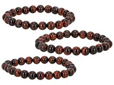 8mm Round Mahogany Tigers Eye Rhodium Over Sterling Silver 3 Bead Stretch Bracelet. Measures Approximately Tigers Eye, Beaded Stretch Bracelet, Stretch Bracelet, Tiger Eye, Stretch Bracelets, Tigers, Bracelet, Sterling Silver, Beads