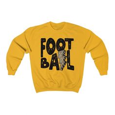 Football Sweatshirt School Spirit Shirts Football Crewneck Cheer Shirt High School Mascot Pullover Team Pride Game Day Crewnecks Hoodies Football Shirt, School Spirit Shirts, Football Sweatshirt, Cheer Shirt, High School Mascot, Leopard Print, Team Pride, Game Day, Crewnecks Hoodies, Back To School, Football Game Shirt, Sports Shirt, Football Mom Shirt These sweatshirts are unisex and fit true to size! If you prefer an oversized fit, be sure to size up 1-2 sizes! This soft sweatshirt has a loose Game Day Long Sleeve Letter Print Sweater, Yellow Letter Print Sweatshirt For Fall, Long Sleeve Hoodie With Letter Print For Football Season, Team Spirit Long Sleeve Sweater With Letter Print, Winter Team Spirit Sweater With Letter Print, Long Sleeve T-shirt For Football Season, Long Sleeve Graphic Sweatshirt For Football Season, Team Spirit Winter Sweater With Long Sleeves, Team Spirit Winter Sweater