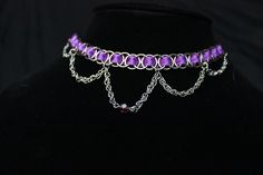 chainmail ribbon necklace with delicate chain loops as decoration with a purple crystal Metal Choker Jewelry As A Gift, Adjustable Stainless Steel Jewelry With Chain, Wire Wrapped Round Metal Jewelry, Adjustable Personalized Metal Jewelry, Personalized Adjustable Metal Jewelry, Handmade Stainless Steel Dangle Jewelry, Adjustable Hypoallergenic Stainless Steel Jewelry, Hypoallergenic Adjustable Stainless Steel Jewelry, Purple Metal Jewelry For Gift