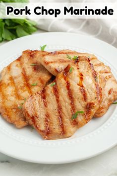 Plate with grilled pork chops. Delicious Chicken Marinade, Pork Chop Marinade, Best Chicken Marinade, Easy Chicken Marinade, Marinating Chicken Breast, Chicken Marinade Recipes, Chicken Marinade, Marinade Recipes, Easy Pork