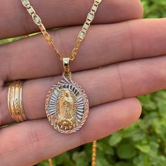 Product Details Material: 14k Gold Filled Metal Purity: 14k Chain Size: 20" Inches Chain Thickness: 2.8mm Pendant Size: 26x18mm Chain Style: Valentino Link Gender: Female Clasp Type: Lobster Claw Age Group: Youth And Adults Condition: 100% Brand New Gold Our Lady Of Guadalupe Necklace In 14k Gold, 14k Gold Necklace With Our Lady Of Guadalupe, 14k Gold Our Lady Of Guadalupe Necklace, Yellow Gold Oval Necklace With Our Lady Of Guadalupe, Guadalupe Necklace, Pendant For Women, Virgin Mary, Chain Styles, Woman Colour