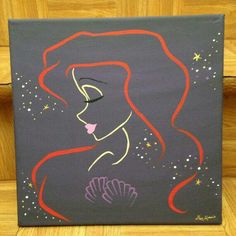 a painting of a woman's face with red hair and stars on the background