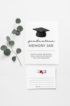 ELLERY MINIMALIST GRADUATION MEMORY JAR SIGN AND CARDS PRINTABLE DOWNLOAD Graduation Party Ideas Minimalist, Graduation Table Decorations Ideas, Graduation Party Ideas Aesthetic, Memory Jar Graduation, Graduation Display, Grad Party Theme, Graduation Party Cards, Table Decorations Ideas, Graduation Table