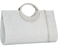 PRICES MAY VARY. Advantage --- 1. 100% Same Quality As Famous Brand. 2. We use a more expensive and sturdy metal chain with lobster claw, not cheap hook. 3. Attached a Dexmay Storage bag. 4. Factory Price. Material --- This women clutch is made of silver glitter fabric decorated with both side of iridescent crystal, which is very sparkling like a diamond and easy to match your evening dress, shoes and nail polish. Inside satin lining with slide pocket. Accessories --- This bling bridal clutch ha Cheap Clutch With Chain Strap For Night Out, Affordable Silver Shoulder Bag For Night Out, Luxury Silver Bucket Bag For Formal Occasions, Cheap Evening Bags With Chain Detail, Cheap Trendy Evening Bag With Chain Strap, Luxury Rectangular Case Shoulder Bag For Party, Cheap Evening Bag With Chain For Party, Cheap Party Clutch Shoulder Bag, Cheap Clutch Evening Bag With Detachable Strap