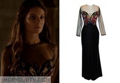 Kenna (Caitlin Stasey) wore this black velvet dress with beaded butterfly detail in an episode of Reign. Lola Reign Dresses, Reign Tv Show Dresses, Reign Mary Black Dress, Red Beaded Dress, Reign Screencaps