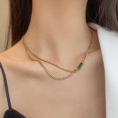 Shape: Rectangle Material: Metal - Stainless Steel Item Type: Necklace Diamond Pendants Designs, Neck Chain, Crystal Chain, Rings Jewelry Fashion, Square Pendant, Silver Anklets, Green Crystal, Crystal Necklace Pendant, Girls Earrings