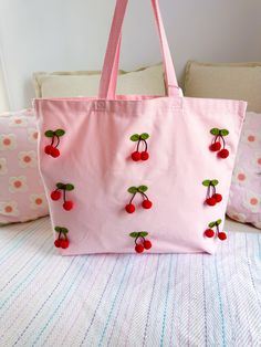 Trendy Cheap Bags With Strawberry Print, Pink Cotton Shoulder Bag For Summer, Pink Cotton Shoulder Bag For Spring, Summer Pink Cotton Shoulder Bag, Spring Pink Cotton Shoulder Bag, Pink Strawberry Print Bag As Gift, Pink Cotton Bag For Summer, Pink Cotton Bags For Summer, Trendy Pink Strawberry Print Bag