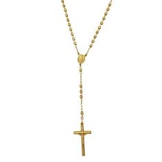 Classic Gold Necklace With 8mm Beads, Formal Gold Necklaces With 8mm Beads, Elegant Yellow Gold Rosary With Crucifix, Elegant Rosary With 8mm Beads And Crucifix, Elegant Gold Rosary As Gift, Elegant Gold Necklaces With 8mm Beads, Spiritual Gold Necklaces With Diamond Cut, Elegant Gold Rosary For Gift, Gold Crucifix Necklace With 8mm Beads