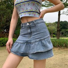 Material: Cotton Material: Polyester Material: Spandex Decoration: Ruffles Silhouette: Trumpet / Mermaid Fabric Type: Denim Gender: WOMEN Waistline: Empire Pattern Type: Solid Dresses Length: Above Knee, Mini Style: Y2K Style, Y2K Outfits, Y2K Skirt Size (cm) Waist Hip Length S 64 78 37 M 68 82 38 L 72 86 39 Size (inch) Waist Hip Length S 25.20 30.71 14.57 M 26.77 32.28 14.96 L 28.35 33.86 15.35 Pleated Denim Skirt, Mini Skirt Blue, Y2k Skirt, Blue Denim Skirt, Ruffle Mini Skirt, Outfits Y2k, Jean Mini Skirts, Y2k Outfits, Denim And Lace