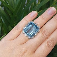 For Sale on 1stDibs - Ring set with 24 diamonds and one significant Aquamarine. Aquamarine Size: 1.75cm x 2.00 cm. Weight: 24.47 grammes. Ring Size: 55 / 7 US. Luxury Jewelry, Ring Set, Aquamarine, Ring Sets, Fashion Rings, Diamond Ring, Ring Size, Diamonds, Ring