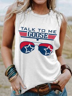 Women's Talk To Me Goose America Flag Printed Tank Top Casual 4th Of July Tank Top With Letter Print, Talk To Me Goose, River Outfit, Women Talk, Fourth Of July Shirts, America Flag, Casual Tops For Women, Country Outfits, Mom Outfits