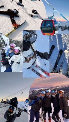 a collage of people on skis and snowboards