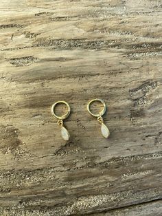 Teardrop moonstone bezel huggies earrings. Huggies are 1mm width. Length with charm measures approx. 22mm Earrings Huggies, White Moonstone, Moonstone Earrings, From Santa, Earrings White, Earrings Boho, Huggies Earrings, Boho Earrings, Moonstone